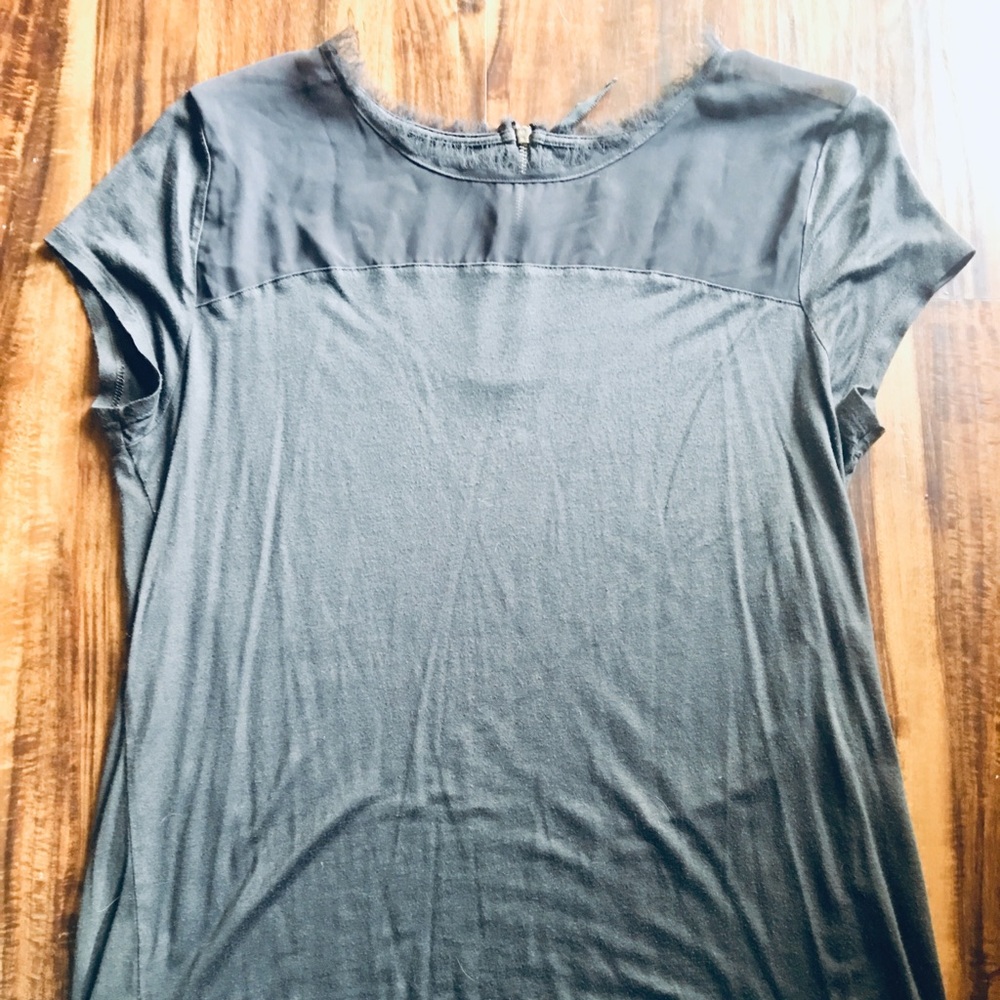 Gray Loft Sheer Top Eyelash Lace Top-L